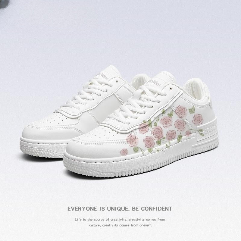 Baskets blanches en toile pour fille – Chaussures mi-hautes Sweet French Rose (lacets roses/blancs, pointure 35-40) – Chaussures décontractées à enfiler pour l'automne