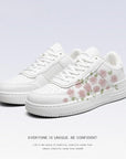 Baskets blanches en toile pour fille – Chaussures mi-hautes Sweet French Rose (lacets roses/blancs, pointure 35-40) – Chaussures décontractées à enfiler pour l'automne