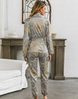 Women's Printed Lace Two-Piece Suit - Long Sleeve Blazer & Pants Set (Polyester-Spandex Blend) - Elegant Office & Evening Wear