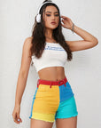 🌸 Floral Spliced Casual Shorts for Women – Playful & Stylish