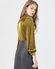 Women's Striped Stretch Velvet Top – Lace-Knit Sleeves – Sultry & Comfortable