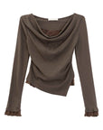 🌸 Schlankmachendes zweiteiliges Hemd-Set für Damen – schmeichelhafte Bürokleidung (Aprikose/Kaffee) – Polyester-Baumwoll-Mischung