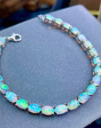 ๐ Women's 18K Gold Plated Opal Bracelet โ Natural Fire Opal & Sterling Silver (4x6mm Stones)