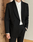 Men's Retro Solid Color Green Collar Suit Two-piece Set
