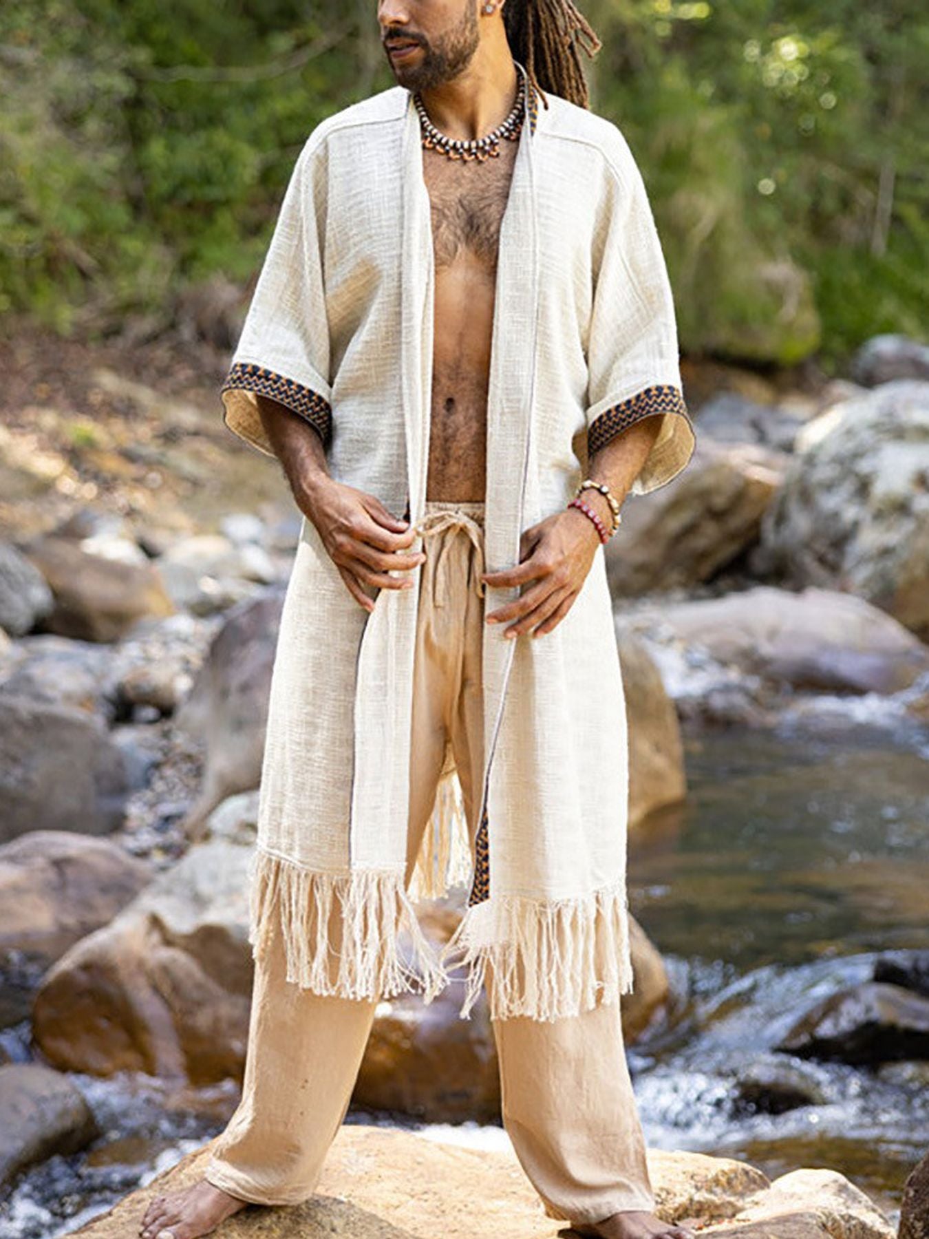 Men’s Cotton Robe – Lightweight Casual Loungewear Kimono Style
