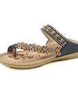 ✨ Bohemian Rhinestone Clip-Toe Slippers for Women - Folk Style (2.5cm Heel, Black/Royal Blue/Apricot/Light Brown)