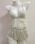 Women’s Lace Suspender Shorts Pajama Set – Ice Silk Comfort & Everyday Elegance
