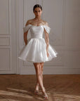 Women’s White Off-Shoulder French Dress – Elegant Short Sleeve Style