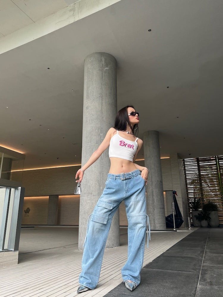 Jean bleu clair à jambe large pour femme