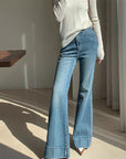 Women’s French Retro High-Waist Washed Jeans – Artistic Vintage Denim Pants