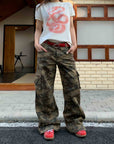Camouflage Zipper Three-dimensional Denim Pants Women