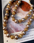 Women's Floral Pearl Brass Necklace - Light Luxury Botanical Jewelry