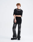MEN Oversized Letter Print T-Shirt - 100% Cotton Loose Fit Streetwear Tee (Washed Black, S-XXL)