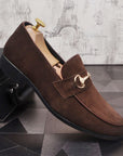 Men’s Genuine Leather Slip-On Shoes – Light Luxury Suede Beanie Loafers