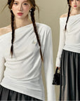 Diagonal Collar Bottoming Shirt Elegant Knitted