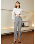Women's Straight-Leg Ankle Pants - Tapered Office Trousers in Khaki/Black/Gray (XS-XL)