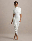 Women’s Elegant Slim-Fit Pleated Maxi Dress – High-Waist Milk Silk Fashion Lady Pullover Gown