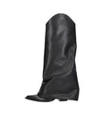 Women’s Pointed Toe Pile Style High Boots – Wedge Heel with Belt Buckle Detail