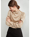 ✨ Women's 19 Momme Mulberry Silk Shirt – Light Champagne Office Essential (91% Silk + 9% Spandex) – Wrinkle-Resistant Luxury