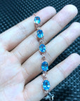 ✨ 925 Silver Natural Topaz Bracelet – 6x8mm Mozambique Gemstone Luxury Jewelry – 5 Stone Micro Inlay Design