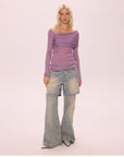 One-shoulder Cold-shoulder Woolen Knit T-shirt Slim Fit