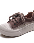 Women’s Full-Grain Leather Lace-Up Shoes – Classic Round-Toe (Yellow/Cameo Brown, Sizes 35-40)
