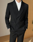 Men's Retro Solid Color Green Collar Suit Two-piece Set