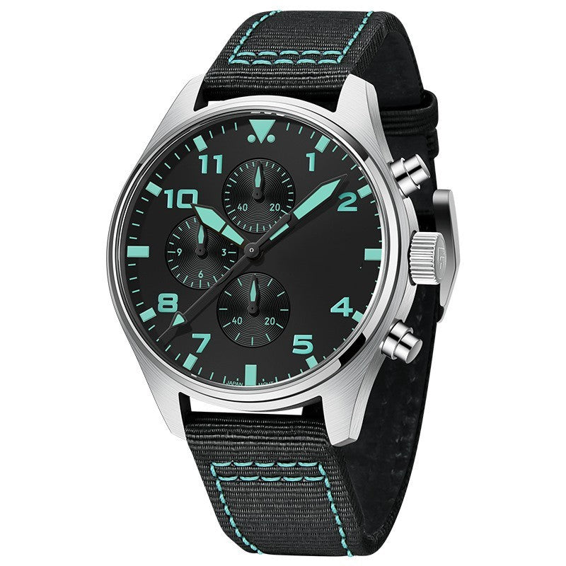 Men's Luminous Sapphire Watch – 100M Waterproof Quartz Timepiece (Blue/Green/Black) – Night Glow Feature