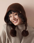 Bonnet cagoule tricoté chaud en laine pour femme