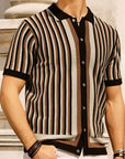 Men's Tencel Knit Shirt - Blue & Black Striped Casual Top - Breathable Sustainable Leisure Wear (S-XXL)