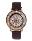 Montre de luxe étanche en cuir véritable pour femme avec diamants