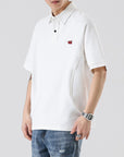 Übergroßes schweres Herren-T-Shirt – locker sitzendes T-Shirt aus Baumwollmischung mit Buchstabenstickerei (Dunkelbraun/Weiß/Grau) – amerikanischer Retro-Stil (M-4XL)