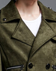 Men’s Double-Breasted Suede Trench Coat – Imitation Deerskin Mid-Length Plus-Size Casual Coat