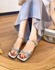 🔥 Women's Square Toe Open-Toe High Heel Slippers – Chic Buckle Sandals (Silver/Brown/White) – Comfortable Raw Rubber Sole