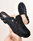 Chaussons d'extérieur faits main pour homme – Cuir synthétique et semelle en caoutchouc (noir/gris/marron clair)