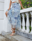 Women’s Mesh Floral Stitching Denim Skirt – Street Hipster Cake Dress