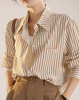 Women’s Striped Loose Long-Sleeve Shirt – Niche Design Early Autumn Cardigan Top