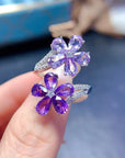Amethyst Sterling Silver Ring – Floral Inlaid Gemstone Jewelry – Boho Chic Statement Piece