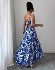 🌊 Sapphire Siren: Halterneck Maxi Dress with Floral Allure