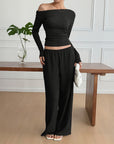 Women’s Long-Sleeve Vest & Trousers Two-Piece Suit – Chic Knitted Elegance