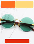 Dark Green Frameless Trimmed Sunglasses – Premium Crystal Lens (Gold/Grey/Mahogany Frames)