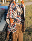 Women’s Ethnic Vintage Print Shawl – Double-Sided Tassel Artistic Cloak