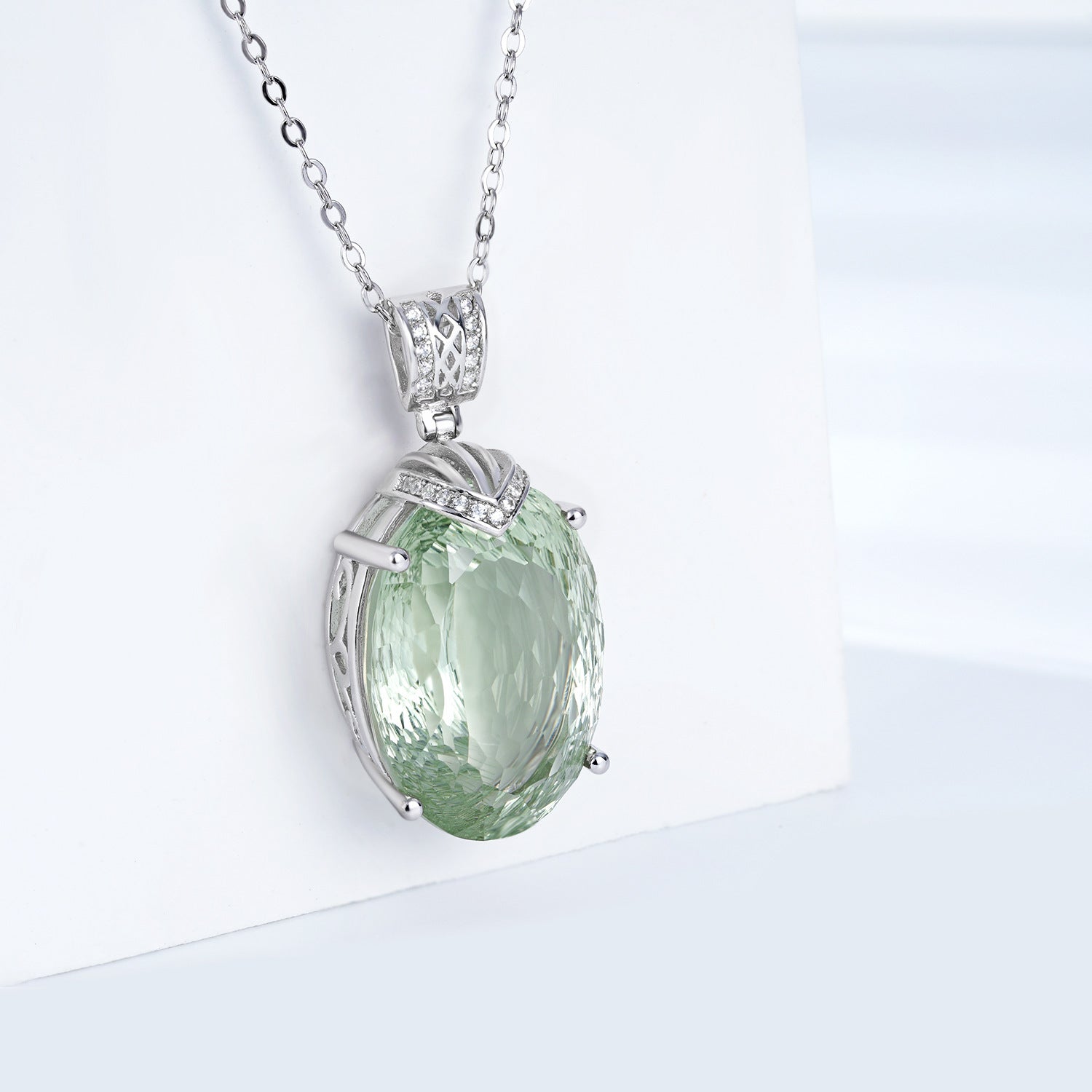 Luxuriöse Halskette mit natürlichem grünem Kristall, S925 Sterling Silber
