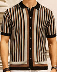 Men's Tencel Knit Shirt - Blue & Black Striped Casual Top - Breathable Sustainable Leisure Wear (S-XXL)