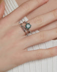 🌿 Silver Green Moss Agate Ring – Adjustable Open Band – Boho Vintage Statement Jewelry