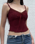 Women's Red Backless Sling Vest - Lace-Up Slim Fit Cropped Top (S/M/L) - 95% Polyester 5% Spandex Stretch Summer Wear