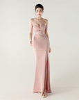 Women Sexy Corset Evening Dress for Formal Occasions & Party – Strapless Satin Beaded Lace Slim Fit Maxi Gown