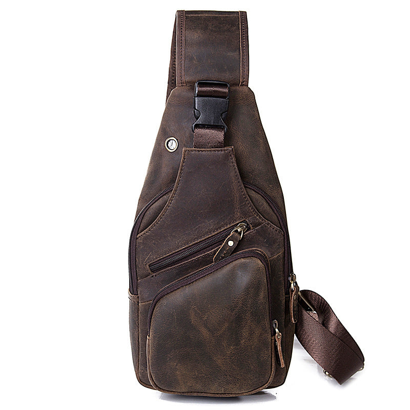 Men’s Genuine Cowhide Leather Chest Bag – Simple Retro Crossbody Satchel
