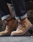 Men's Vintage Work Boots 🇺🇸 | Sand Suede Leather 🟤 | Flat Heel Mid-Top ⚒️ (EU 38-45)