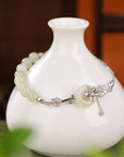 Women’s Hetian Jade Lotus Peace Buckle Bracelet – Retro 925 Silver Elegance